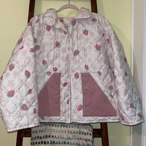 Handmade Upcycled Quilted Jacket Strawberry Print Boxy Fit